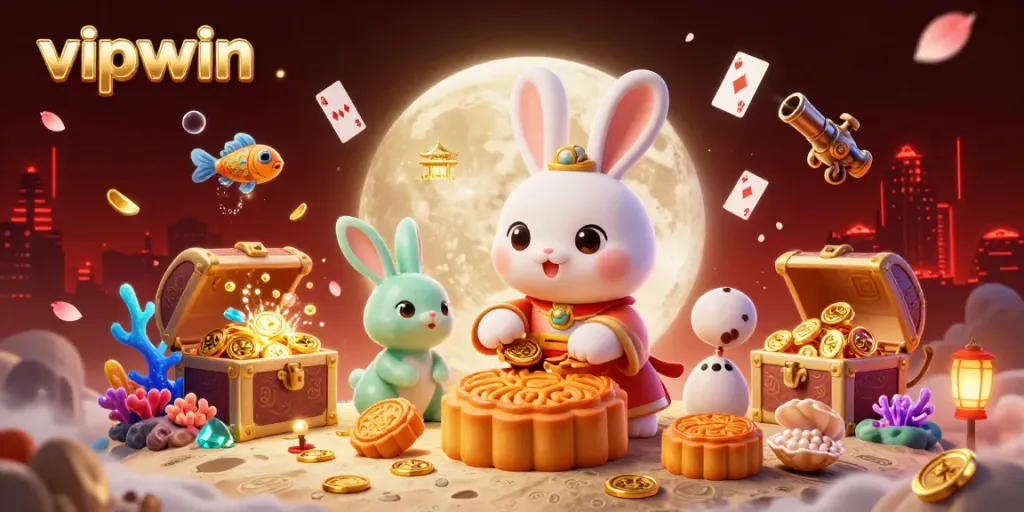 Experience the thrill of gambling with vipwin as playful rabbits reveal hidden treasures in a mystical casino world.