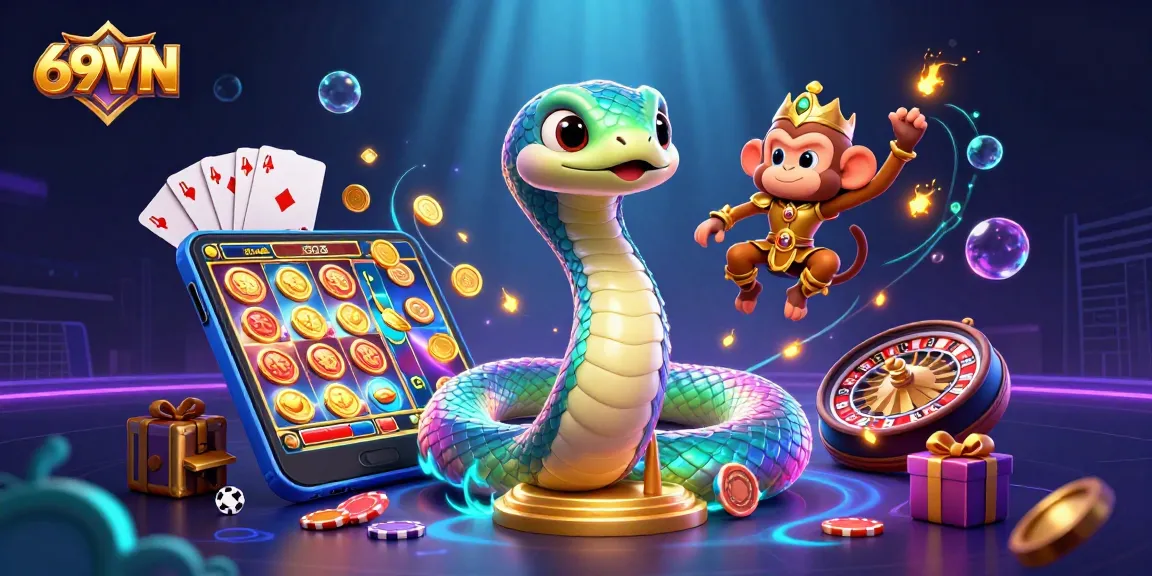 Engage in the thrilling world of 69VN with a vibrant illustration showcasing a colorful slot game experience.