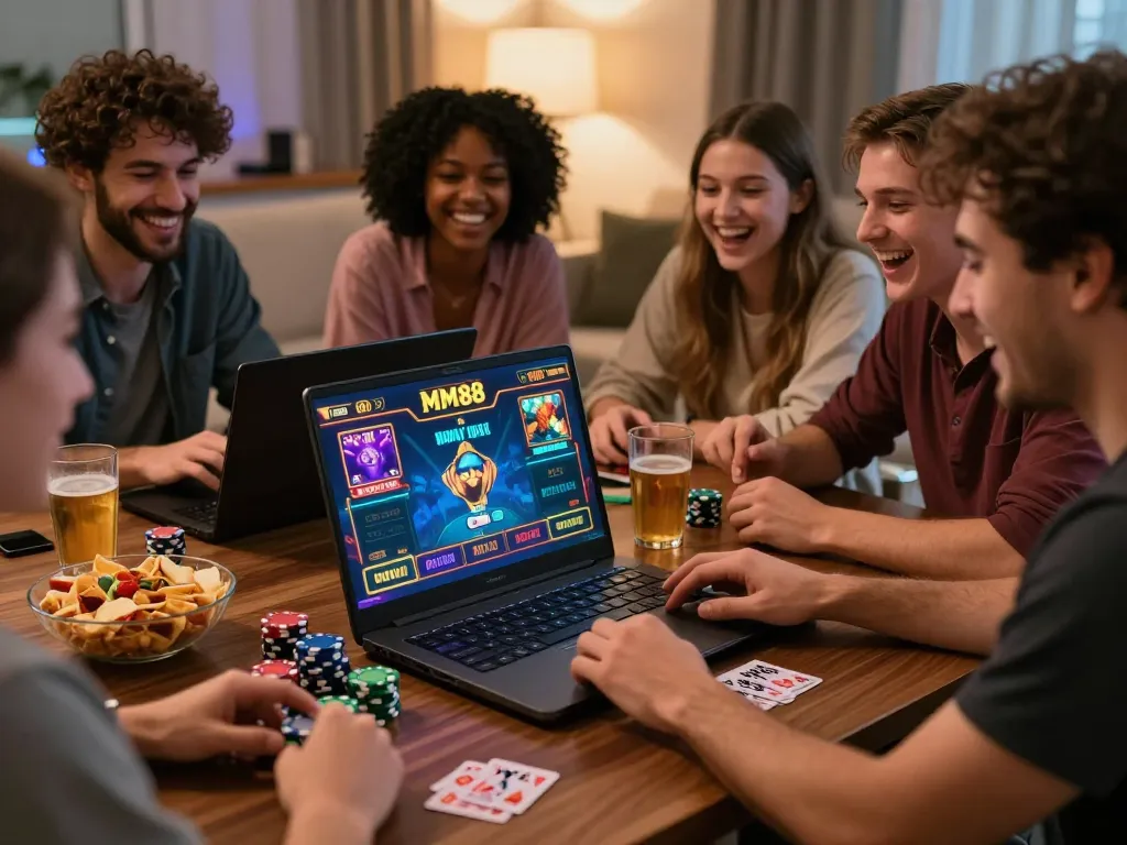 Friends enjoying MM88 online gaming together in a vibrant and exciting atmosphere