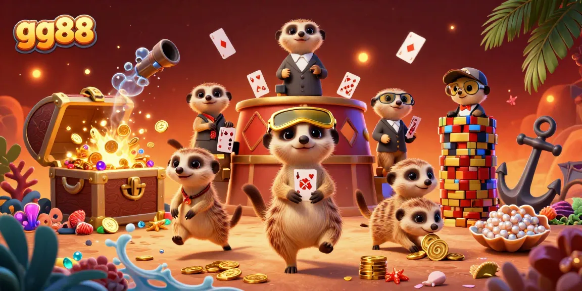 Experience the thrilling atmosphere of the gg88 casino with energetic meerkats in a vibrant underwater scene.