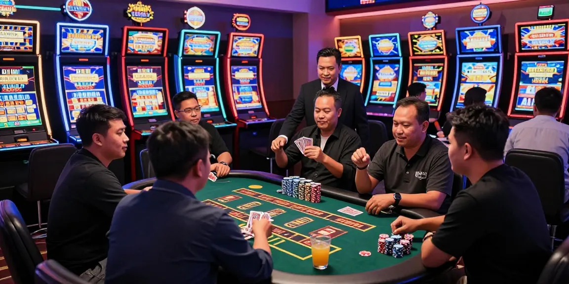 Exciting slot gacor game scene with players engaged and colorful machines in a lively casino atmosphere.