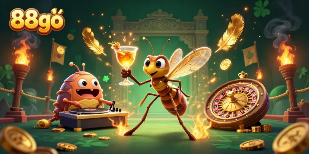Experience thrilling gameplay with 88go's vibrant casino mascot in a lively digital illustration