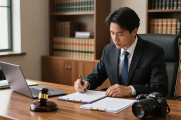 A lawyer discussing a case with a client in a professional office setting, click here to read about legal consultation services.
